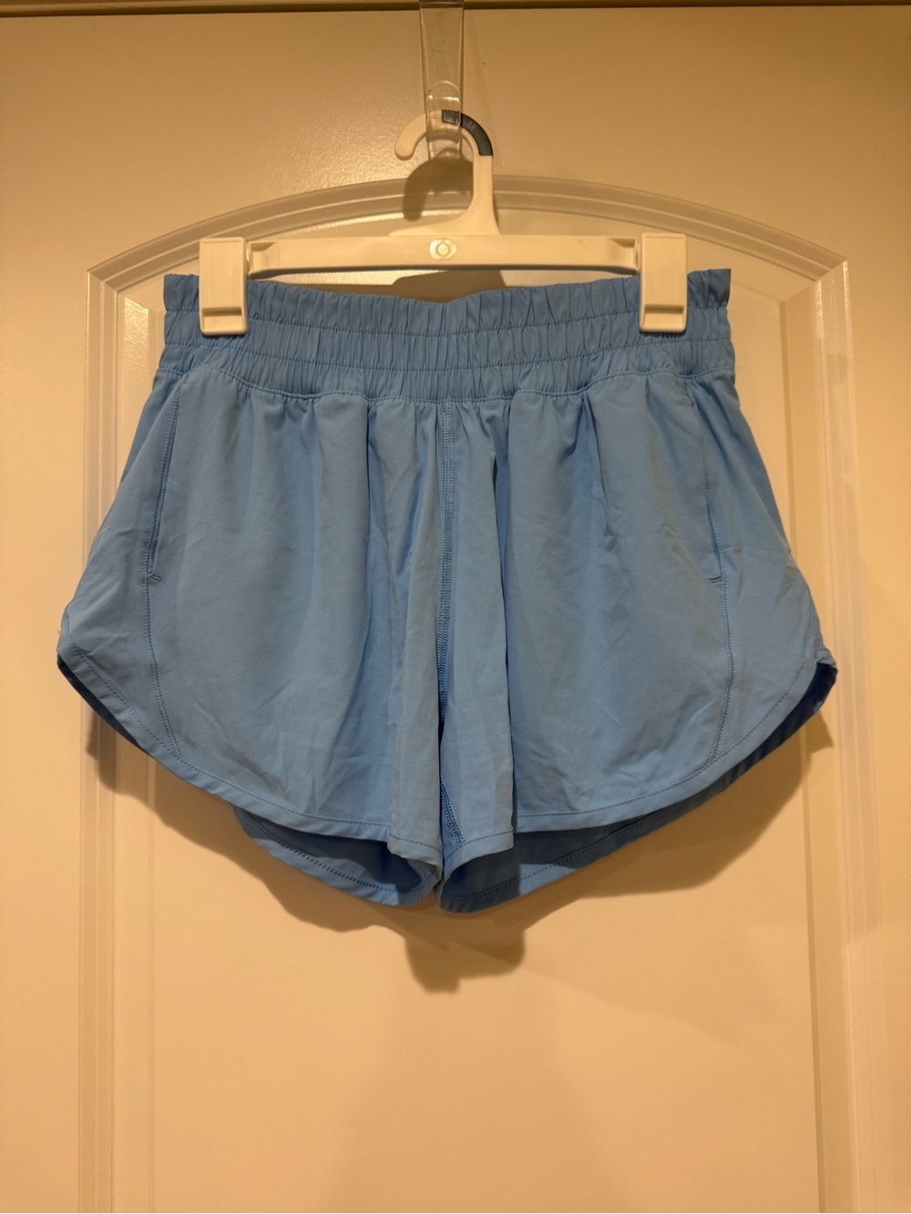 Women's Light Blue Athletic Running Shorts with Elastic Waist